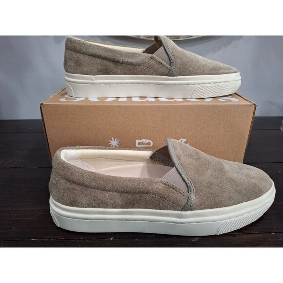 NIB Soludos Ibiza Suede  Slip-On Platform Sneakers in Sage (Grey)/Size 7 - Picture 5 of 11